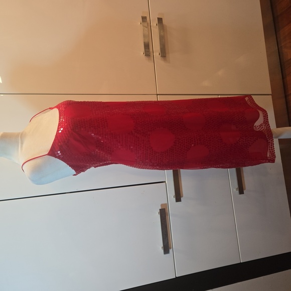 Kay Unger Sequins Polka Dot Sleeveless Slip Dress Womens Size 10 Red - Picture 7 of 10